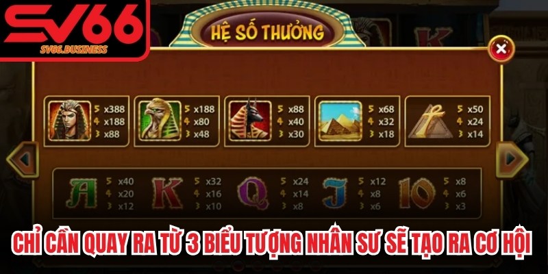 Chỉ cần quay ra từ 3 biểu tượng Nhân sư sẽ tạo ra cơ hội ăn siêu hũ